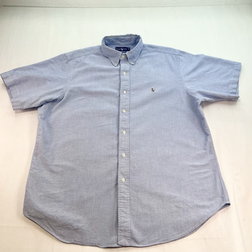 Ralph Lauren Classic Fit Blue Short Sleeve Button Down Shirt Mens XL Cotton